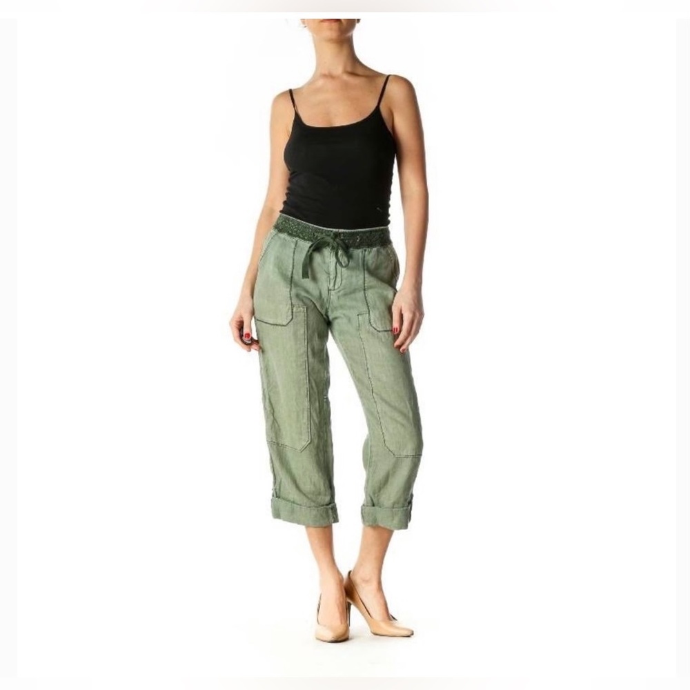 Anthropologie Hei Hei Cropped Green Linen Pants